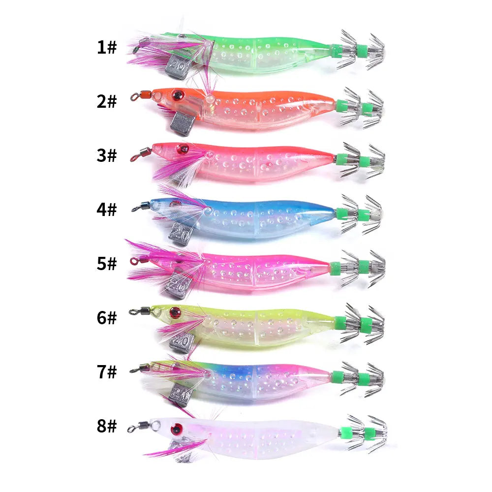 Wholesale SJ015 10cm 9.1g 2.0# 5pcs/bag Luminous Shrimp Baits Octopus Squid Jig Fishing Lures