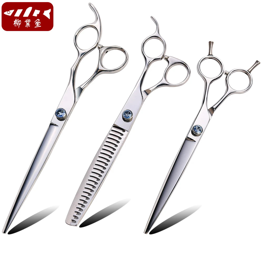SUS440C Eco-Friendly Stainless Steel Curved Dog Hair Trimming Scissors Set for Pet Grooming Tools
