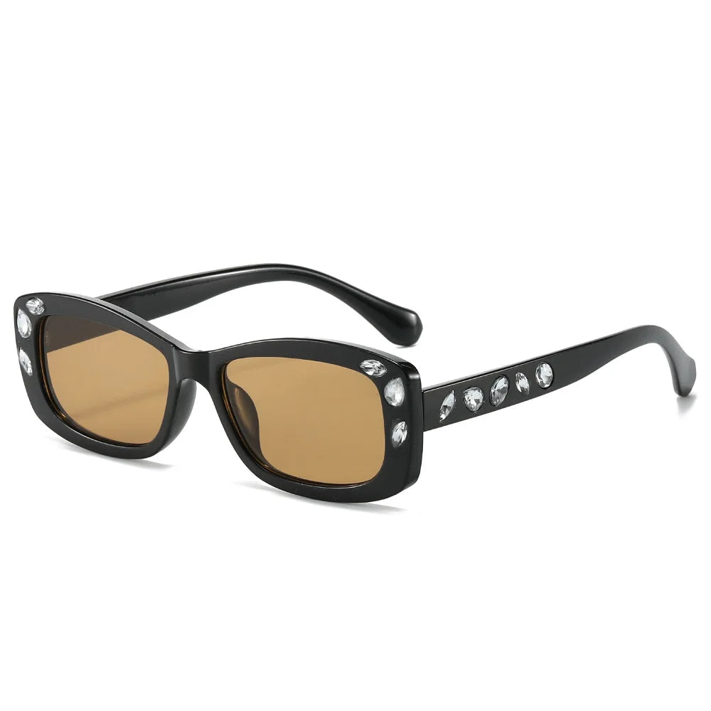 Fashionable Diamond Bling Vintage Square Sun Glasses Luxury Sunglasses Cat Eye Pearl Sunglasses 2024