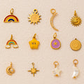 2025 New Children's 18K Gold Plated Stainless Steel DIY Jewelry Sun/Moon/Star/Rainbow Charms Pendant Bracelet Necklace Making