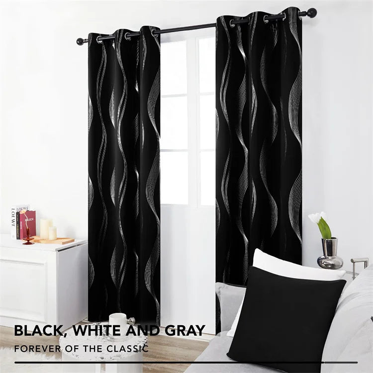2026 Bindi Fashion Design Triple Layer Woven 100% Polyester Flame Retardant Insulated Black Fabric Modern Curtain Foil Print for