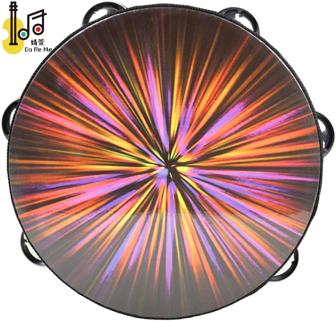 2024 Hot Sell Percussion Musical Instrument Wooden Radiant Reflective Drum Head Laser Tambourine Handheld Drum Ktv Party Favors