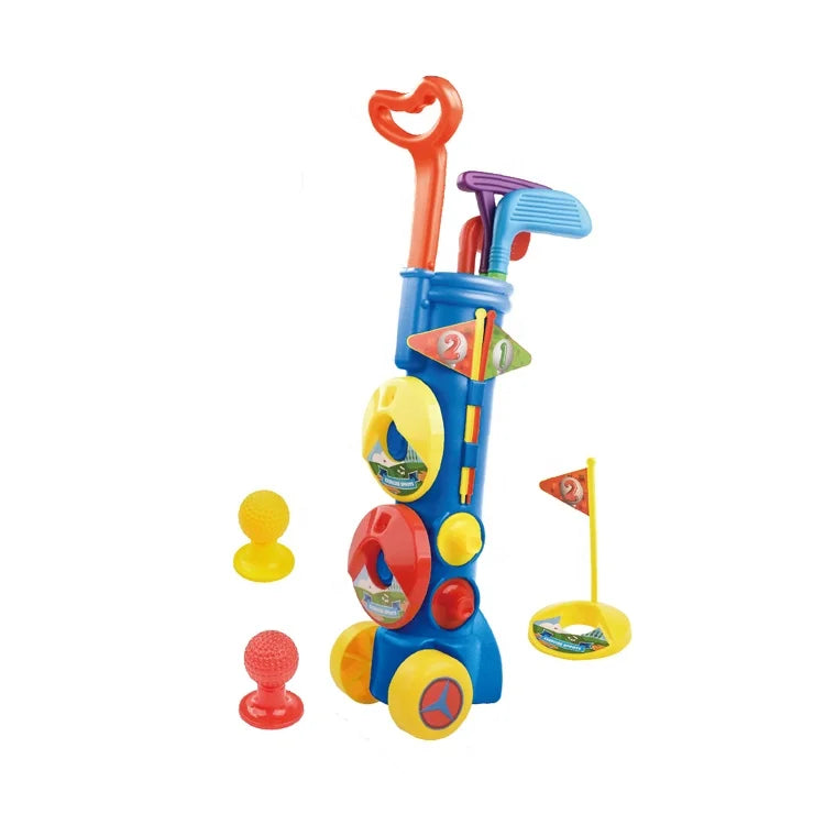 Zhengguang Outdoor Sport Toys Kids Plastic Easy Hit Golf Golfing Deluxe Combination Golf Toys Set With Trolley for Children