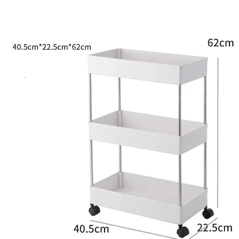 Storage Cabinet Rack Organizer Kitchen Bathroom Plastic Rack 3-Tier Shelf Holders Movable Assemble Shelves Household With Wheel