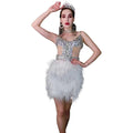 Sexy Stretch Mesh See Through Rhinestone Feathers Dress Singer Showgirl Stage Costume Dance Performance Wear Women Party Dress