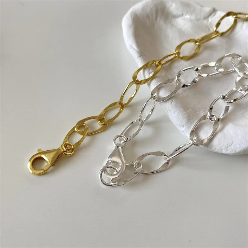 925 Sterling Women Bracelet 18k Gold Waterproof Oval Link Chain Bracelet