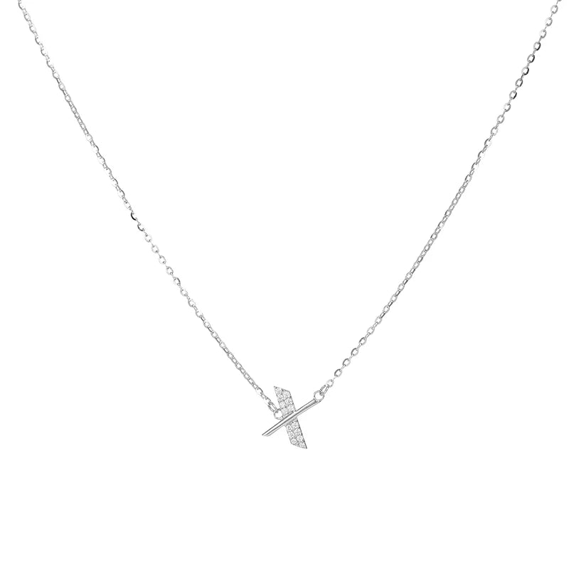 925 Silver Crystal Rhinestone European Style Simple Clavic Chain A-Z Letter Pendant Necklace