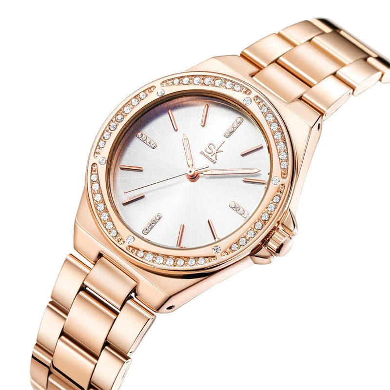 Hot-Selling Women's Fashion Waterproof Quartz Watch with Glass Dial and Pointer Luxury Stainless Steel Strap