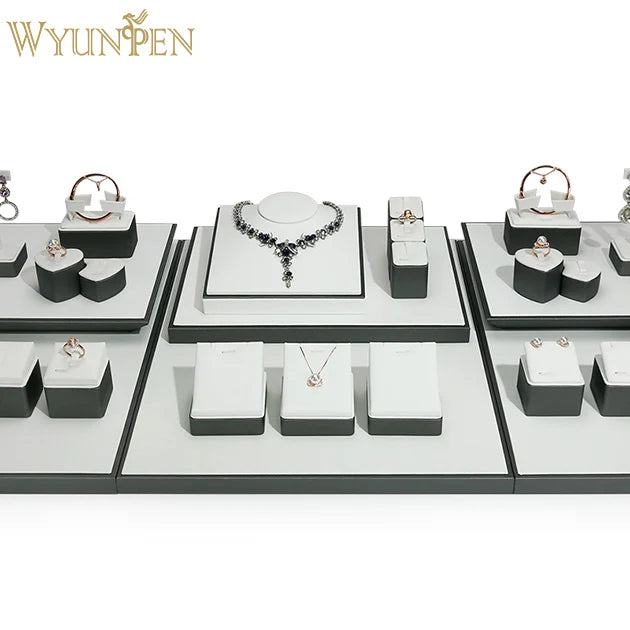 WYP Jewelry Display Counter White PU Leather Jewelry Display Neck  Jewelry Display