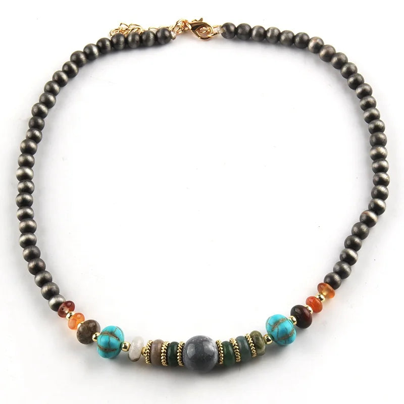 New Arrival Beautiful Women Gift Bohemian Jewelry Natural Gemstone Turquoise Necklace Navajo Pearl Choker Necklace