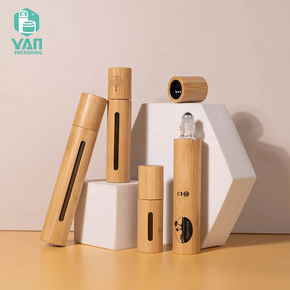 YAN Packaging 5ml 8ml 15ml Fashion Empty Bamboo Perfume Oil Bottle Roller Ball Roll on Glass Roller Bottle Packaging in Stock
