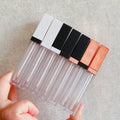 LZ Pack Stock 100pcs 5ml Square Black White Rose Gold Plastic Lipgloss Tube Custom Logo Lip Gloss Tubes With Brush