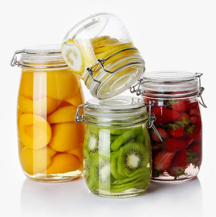 500ml 750ml 1000ml 1500ml 2000ml High Quality Square and Round Airtight Storage Glass Jar With Clip Lid for Honey