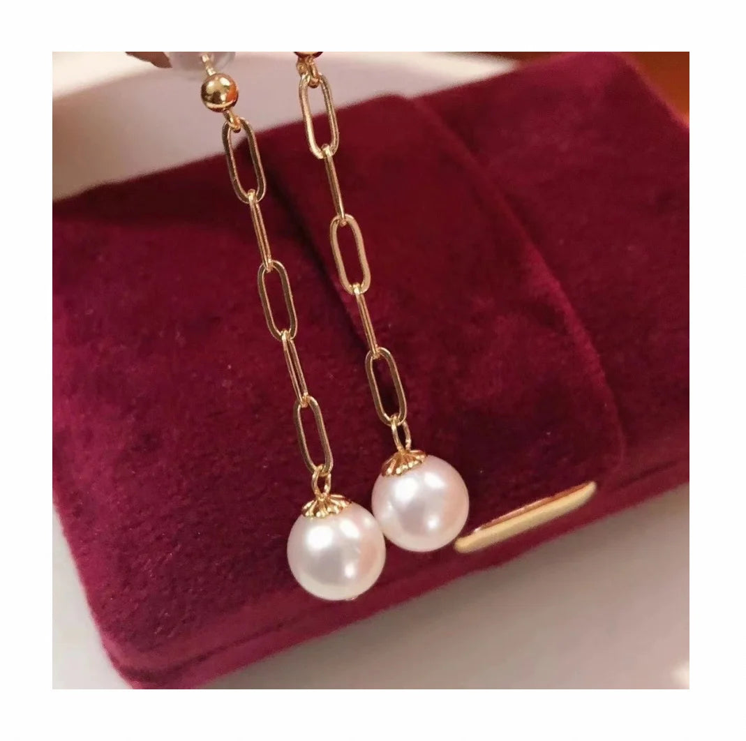 E353 8-9mm DIY Natural  Freshwater Pearl Charm Earrings Mounting Accessory 925 Sterling Silver Gold Plated  Jewelry for Women