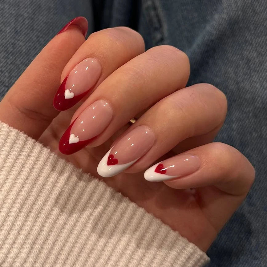 Custom Logo Short Almond Fake False Nails Set With Glue Wholesale Handmade Soft Gel X French Tip Cute Premium Press on Nails