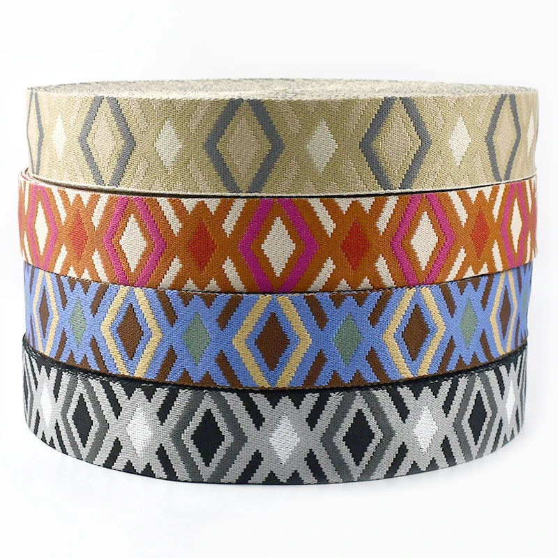 Meetee XP044 5cm Color Diamond Jacquard Webbing Decorative Bag Strap Belt Strap Ethnic Style Polyester Webbing