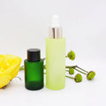 Flat Shoulder Cosmetic Green Bottle Glass Dropper 15 ml 100ml  with Black Screw Top
