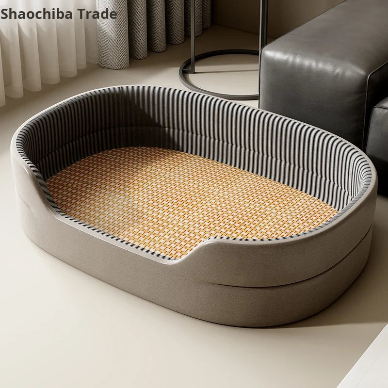 All-Season Eco-Friendly Large Dog Bed with Solid Pattern Small Teddy Design Waterproof Removable Cover Cool Feel Sofa Bed