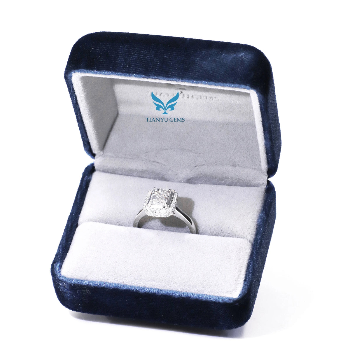 Tianyu Bridal 2CT Fine Jewelry Sterling Silver 925 Emerald Cut VVS Moissanite Engagement Gold 18K Plated Mossanite Wedding Rings MegaBDM