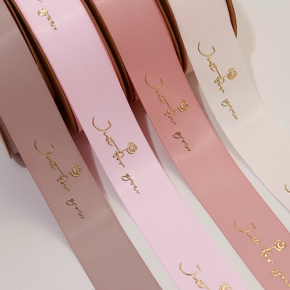 Custom Logo 100% Polyester Luxury Floral Satin Ribbon for Wedding Christmas & Valentine's Day Gift Packaging DIY Craft Decor