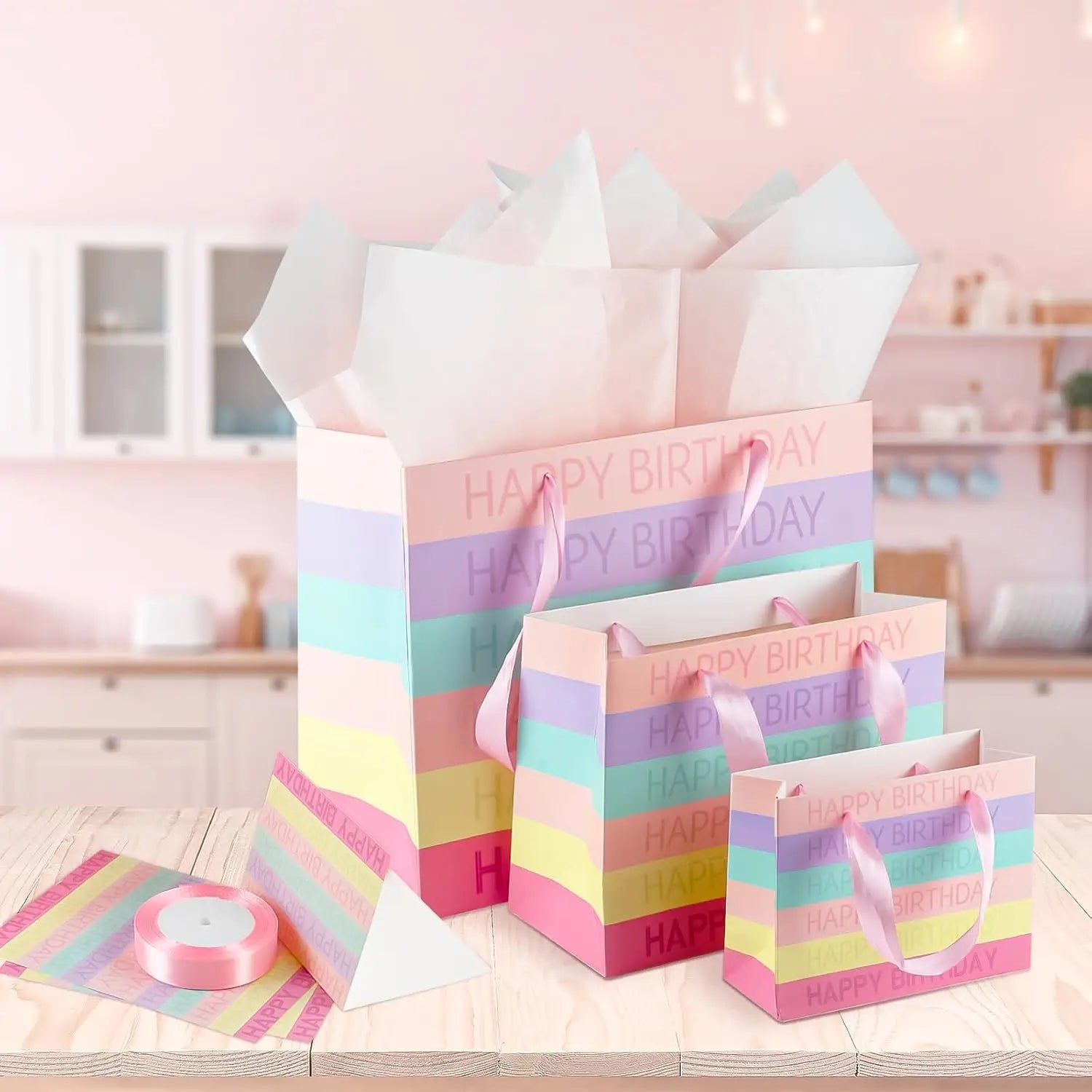 Factory Direct Classic Birthday Paper Gift Bags with Custom Logo Cotton Rope Handle Big Size for Kids Parties & Crafts