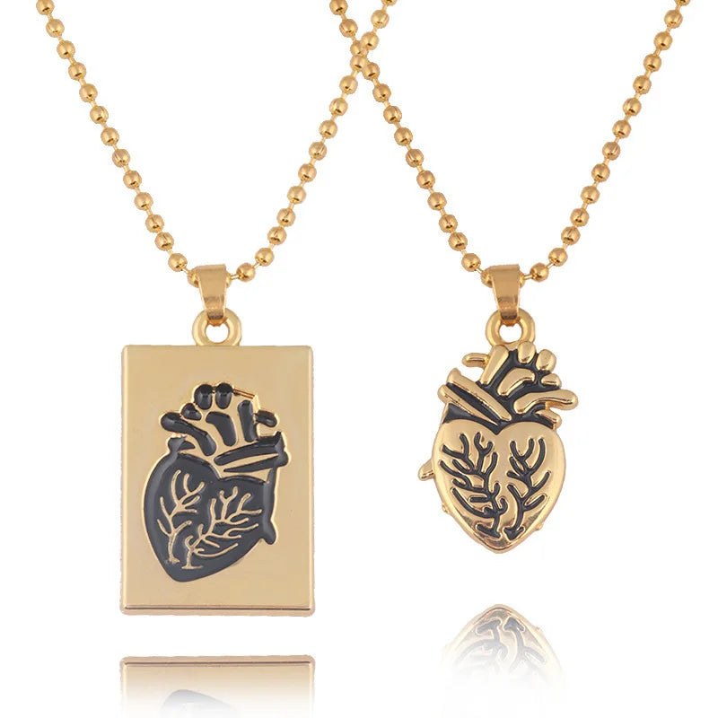 Valentine Day Gift Human Organ Chain Pendant Collares 2 PCS Puzzle Jewelry Couple Anatomical Heart Necklace