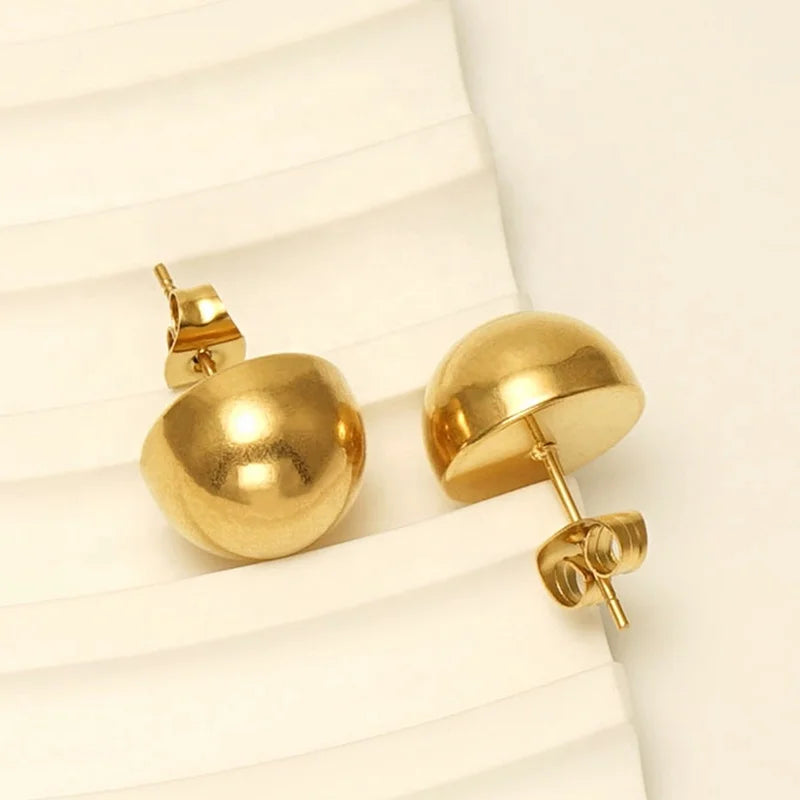 MECYLIFE Half Ball Stud Earring 18K Gold Half Ball Earrings Women Fashion 12mm Stainless Steel Earrings