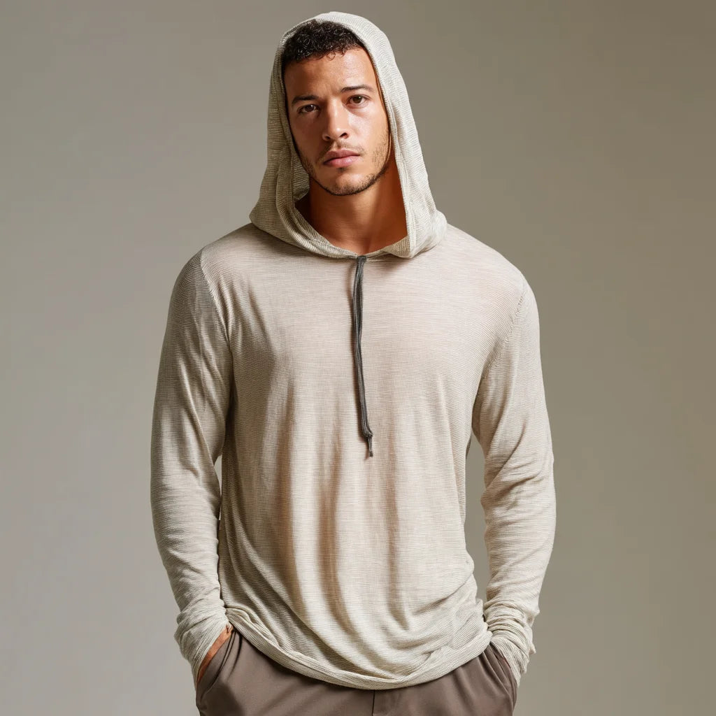 Men's Breathable Knit Hoodie Lightweight Cotton Blend Hooded Sweater for Casual Wear  Summer Knitwear