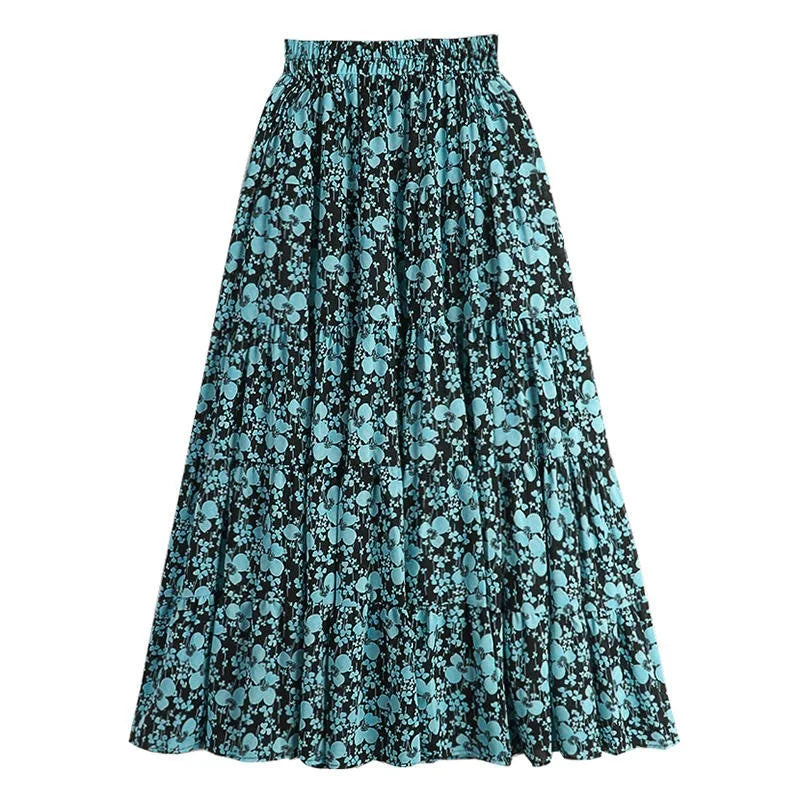 One Size Spring/summer Retro Floral Patchwork Cake Skirt High Waisted A-line Skirt Mid Length Large Swing Skirt