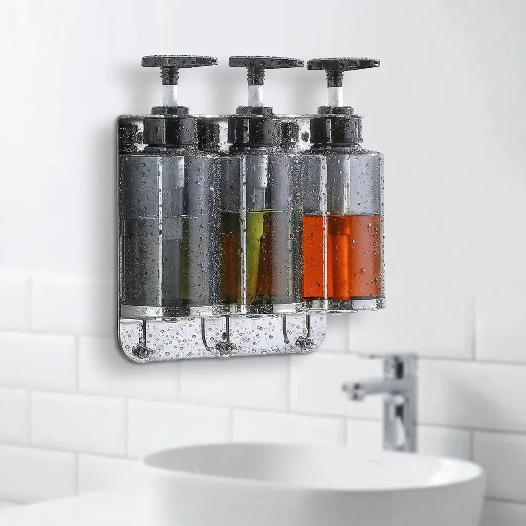 Hotel Amenities Supply Bathroom Shampoo Holder Stainless Steel 304 Triple Shower Shampoo Soap Dispenser Wall Mount