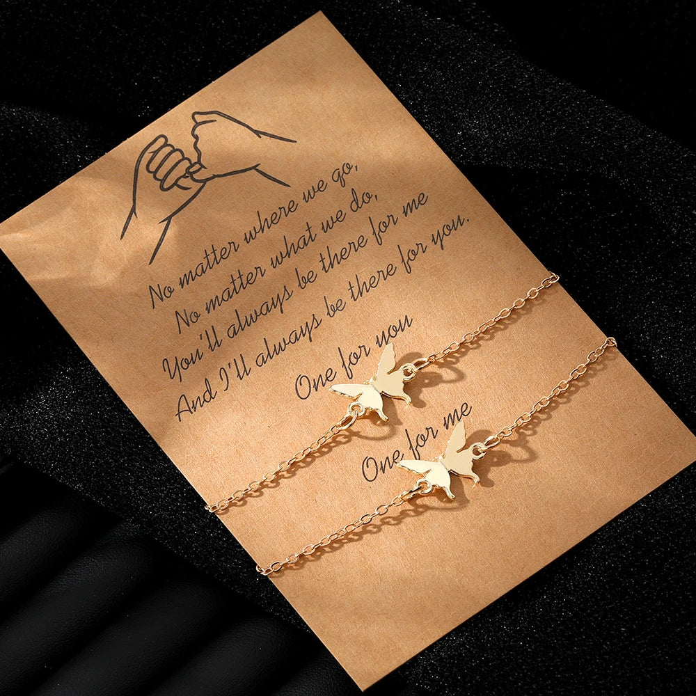 Custom Gold Silver Butterfly Lover Couple Chain & Link Bracelets Set for Women Jewelry