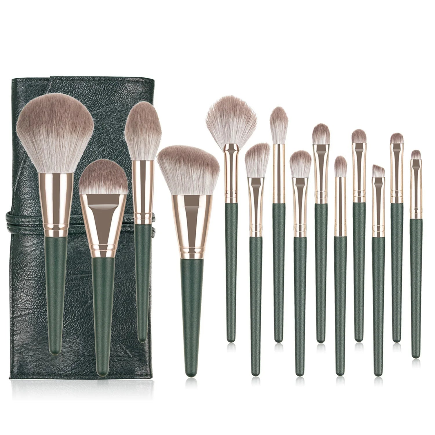 2020 New Design 14pcs Makeup Brush Set Green Handle Makeup Brush Custom Logo Make up Brushes Set