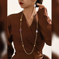 MEIZI 18K Gold Plated Classic Style Copper Body Jewelry Set Long Earrings Necklace Pearl Weddings Parties Ramadan-Perfect Gift