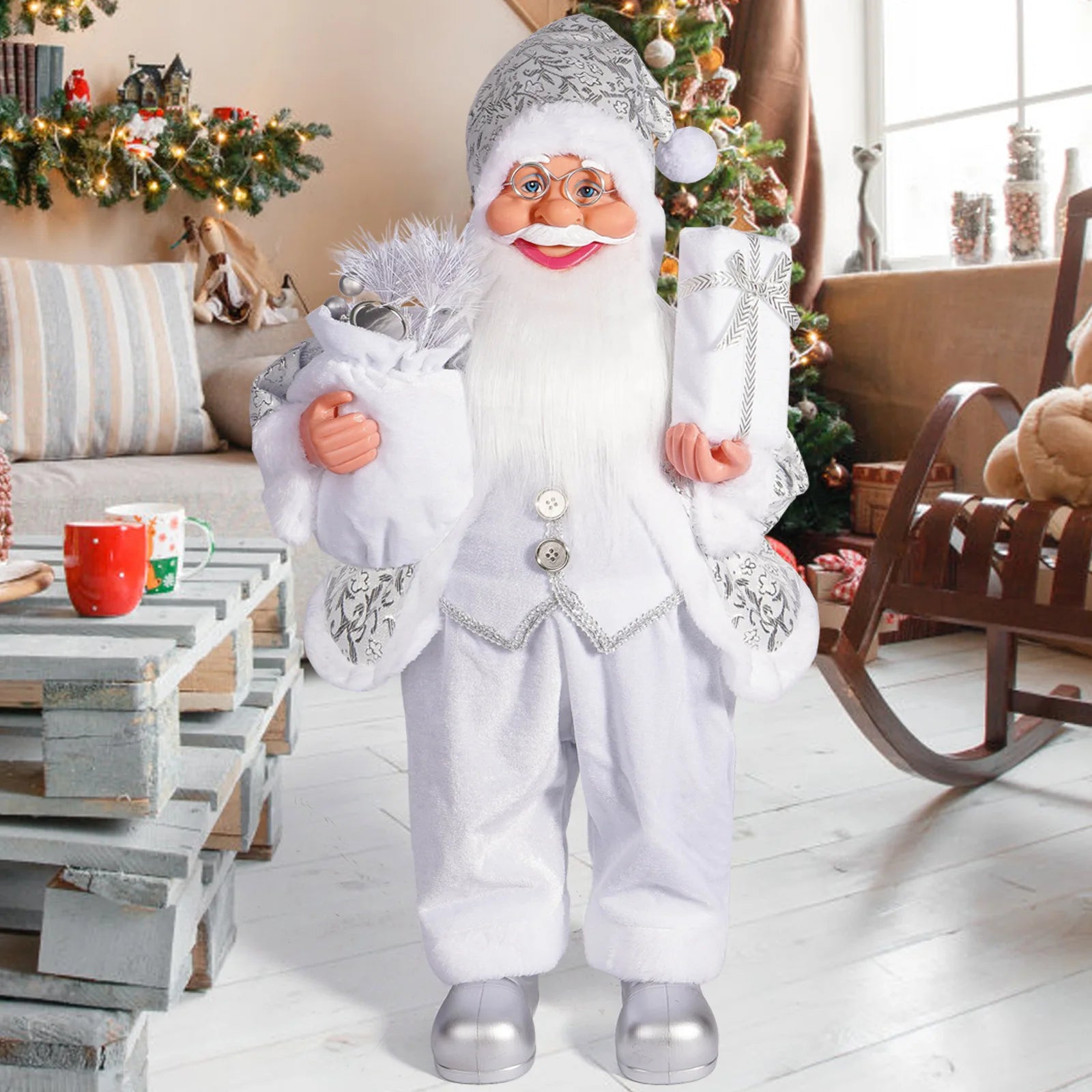 23 Inches White Christmas Santa Claus Doll Ornaments Christmas Gifts for New Year Home Party Christmas Decor