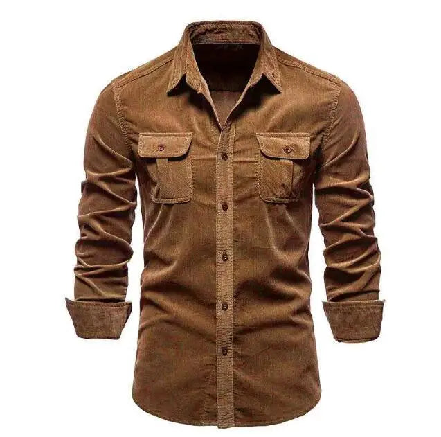 Wholesale Men's Vintage Shirt Casual Fashion Solid Color Corduroy Men Shirts Spring Autumn Slim Shirts for Men