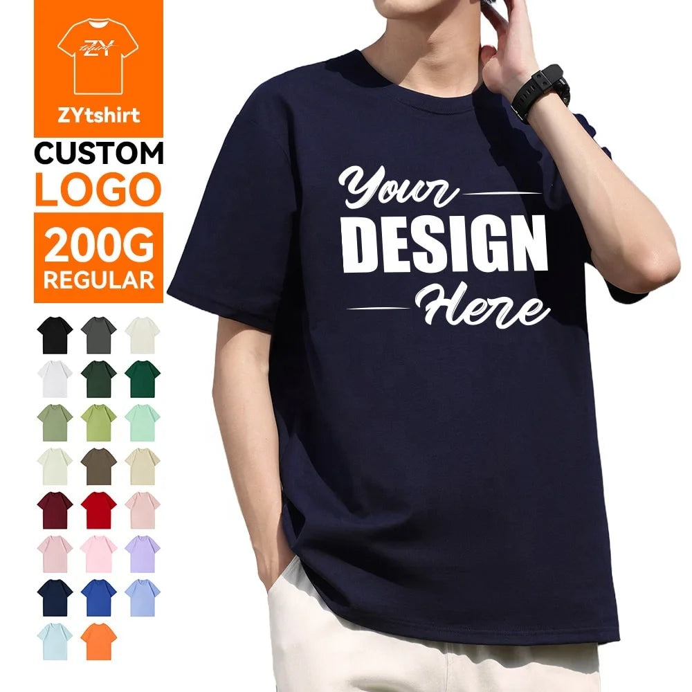 ZYtshirt Wholesale Custom 200GSM 100% Cotton Crew Neck T-Shirt with Logo Printing Anti-Wrinkle Casual Wear