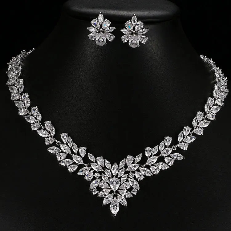 SC Dubai Luxury AAA Zircon Jewelry Sets Shiny Full Diamond Ruby Sunflower Shaped Bridal Necklace Earrings Jewelry Sets for Women