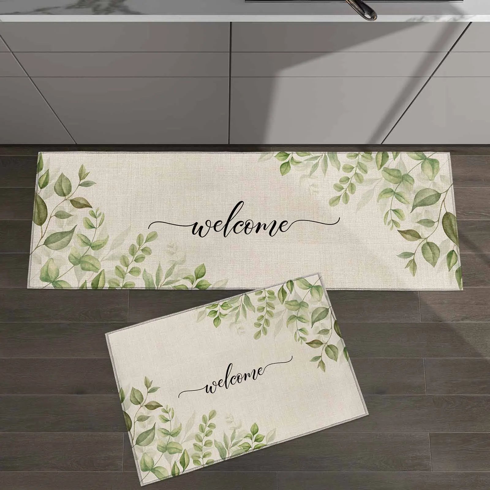 2PCS Non Slip Cushioned Kitchen Rugs and Mats Set for Floor Waterproof Farmhouse Comfort Carpet for Sink Office Laundry