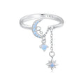 925 Sterling Silver Opal Star and Moon Chain Double Layer Ring for Women Wedding Adjustable Ring for Women Fine Jewelry BSR548