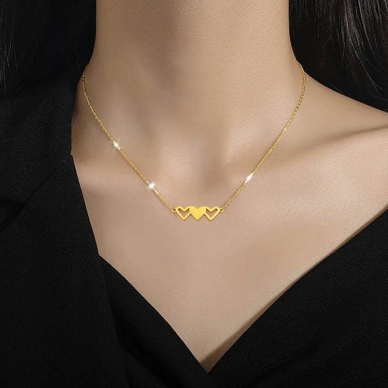 Valentine's Day Heart to Heart Stainless Steel Necklace INS Minimalist Love Heart Pendant Necklaces for Women