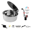 Round RV Sink for Small Space Stainless Steel Marine Boat Galley Sink with Folding Faucet Folding Lid Sink Kit