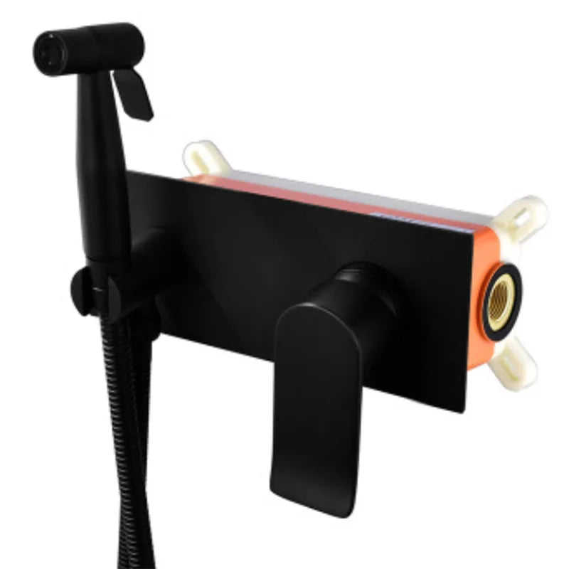 Modern Black Brass Bathroom Hot and Cold Bidet Set Wall Mount Handheld Shattaf Toilet Bidet Sprayer