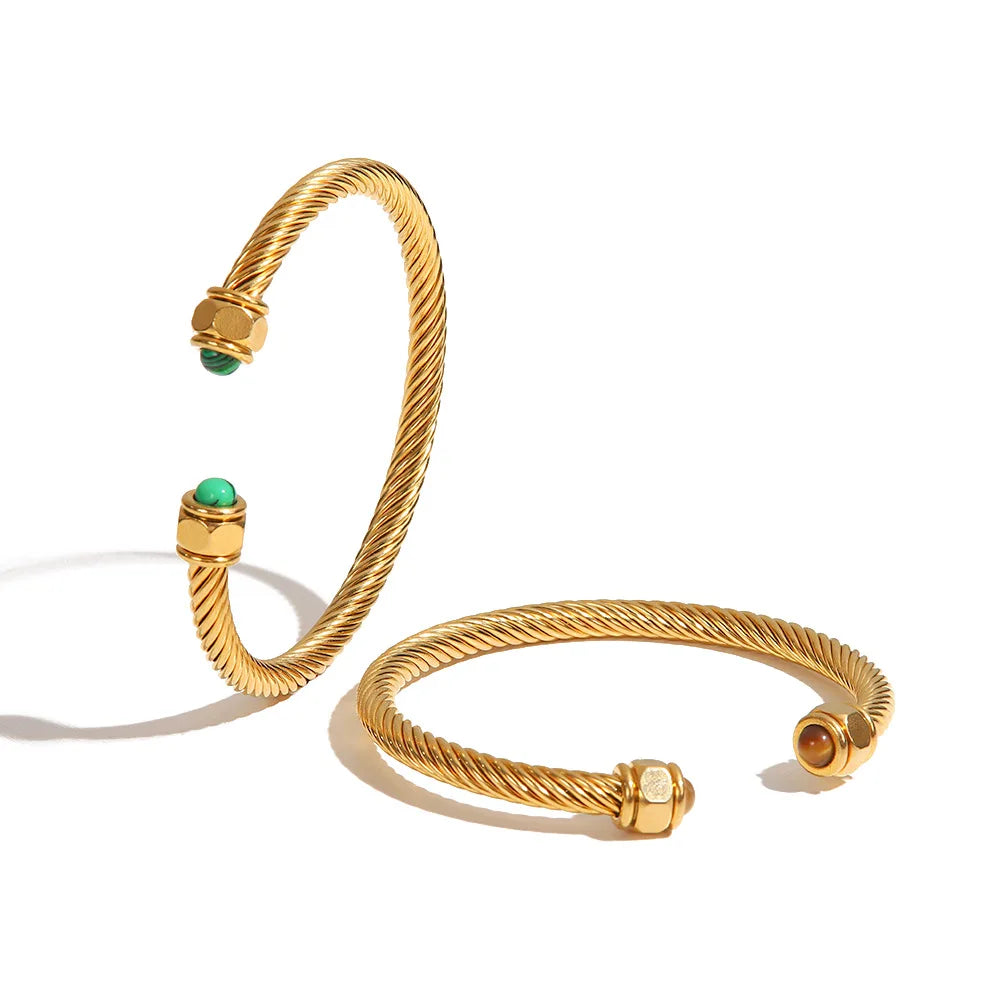 Wholesale Custom Boho Non Tarnish Stainless Steel Gold Bangle 18k Gold Plated Bracelet Twist Wire Open Cuff Bangle Bracelet