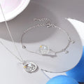 Unique 925 Sterling Silver Claw Setting Moonstone Castle Star Moon Pendant Necklace/Bracelet Set for Women