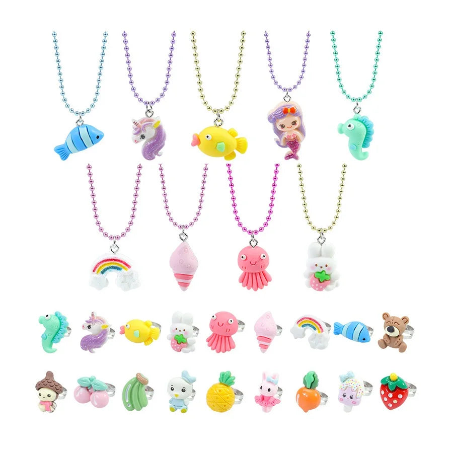 New Arrival Mermaid Seahorse Octopus Conch Jewelry Rainbow Fruit Dolls Kids Ring Children's Cartoon Necklace to My Son