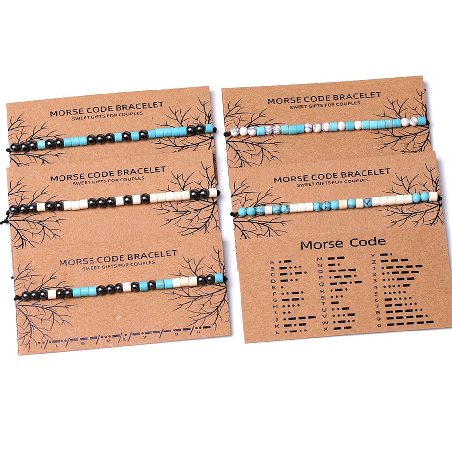 Statement Handmade Adjustable Bracelets 4mm Stone Beads Bracelet Couples Confessions Morse Code Bracelet Gifts for Women