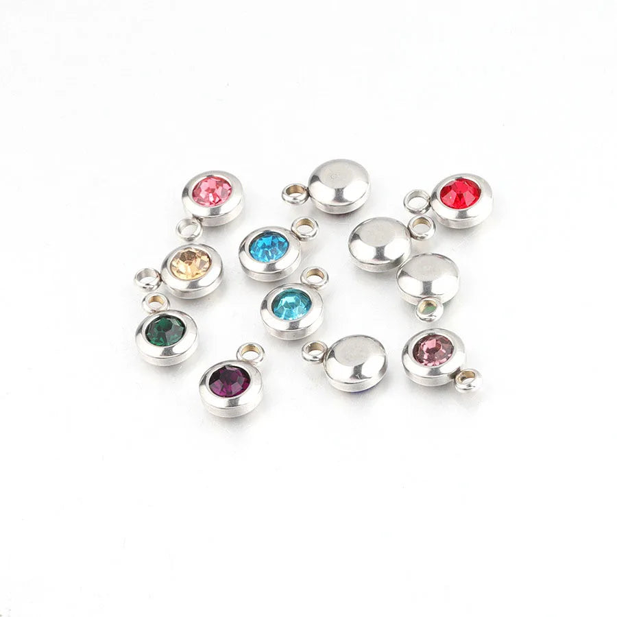 6.5mm Stainless Steel Birthstone Pendant Accessories Lucky Stone Birthday Stone DIY Pendant