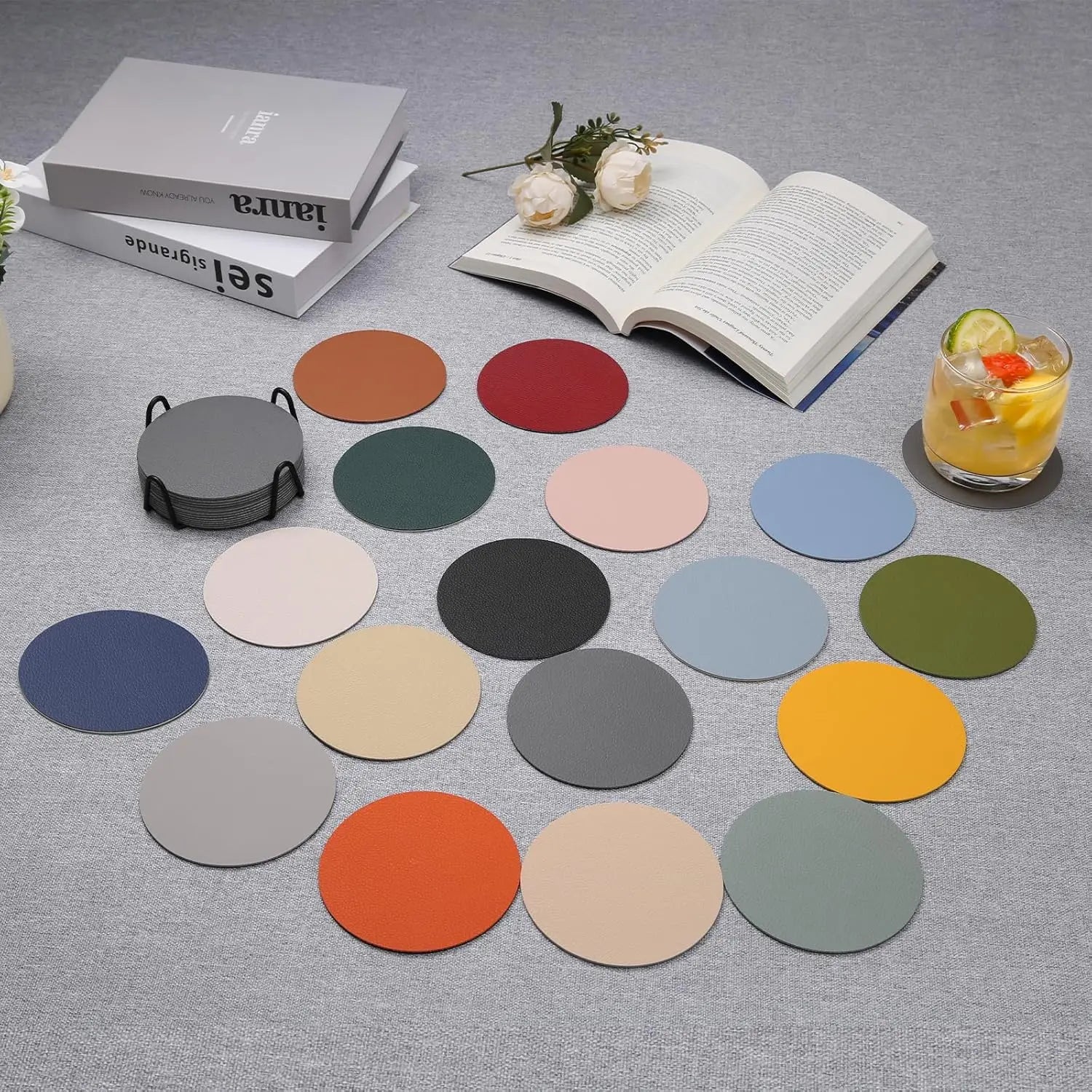 Tabletex Wholesale Factory Low MOQ PU Leather Coaster Mat Round for Hotel Restaurant Tea Coffee Drink