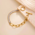 18k Gold-Plated Square Zircon Inlaid Stainless Steel Link Chain OT Clasp Paperclip Bracelet Light Luxury High-End Feel
