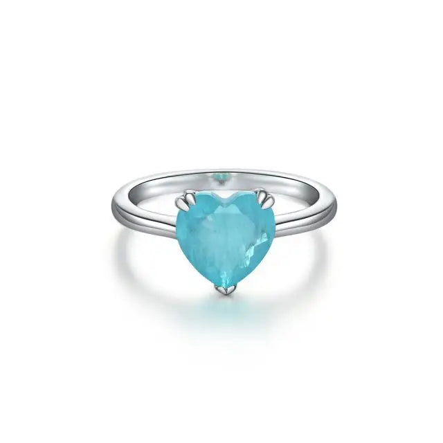 Original Design 925 Sterling Silver  Paraiba Tourmaline Ring Heart Silver Ring